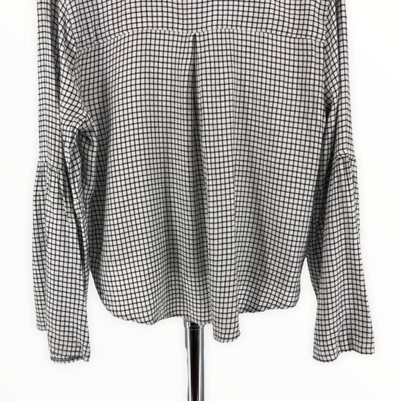 Madewell Bell Sleeve Button Down Shirt Blouse in Black White Windowpane size L - Picture 9 of 15